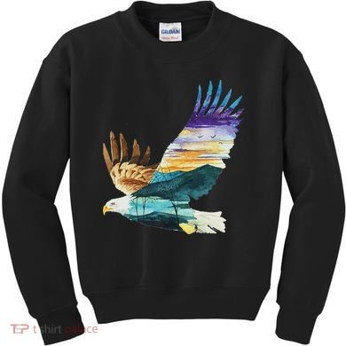 Flying Bald Eagle Mountain Sky Scenary Silhouette Kids Sweatshirt