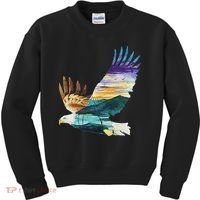 Flying Bald Eagle Mountain Sky Scenary Silhouette Kids Sweatshirt thumb 0