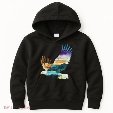 Flying Bald Eagle Mountain Sky Scenary Silhouette Kids Hoodie