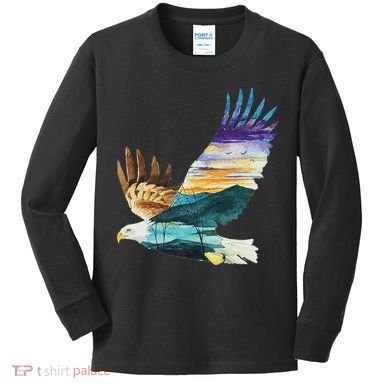 Flying Bald Eagle Mountain Sky Scenary Silhouette Kids Long Sleeve Shirt