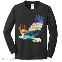 Flying Bald Eagle Mountain Sky Scenary Silhouette Kids Long Sleeve Shirt thumb 0