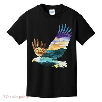 Flying Bald Eagle Mountain Sky Scenary Silhouette Kids T-Shirt