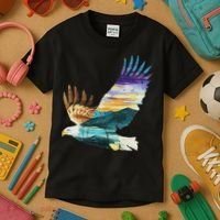 Flying Bald Eagle Mountain Sky Scenary Silhouette Kids T-Shirt thumb 3