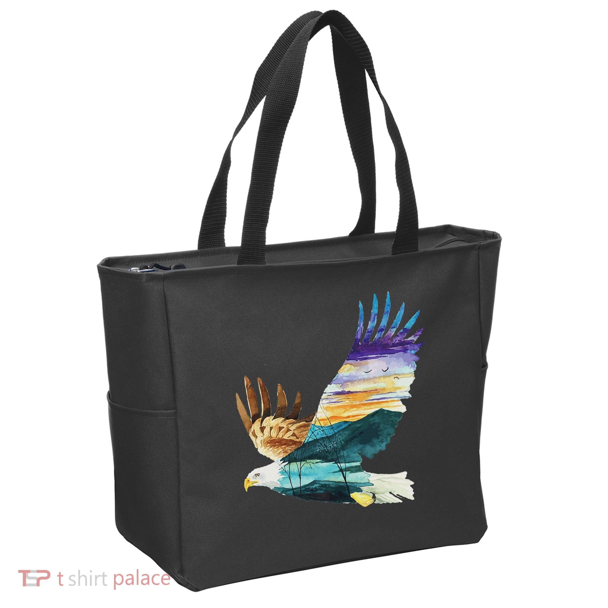 Flying Bald Eagle Mountain Sky Scenary Silhouette Tote Bag