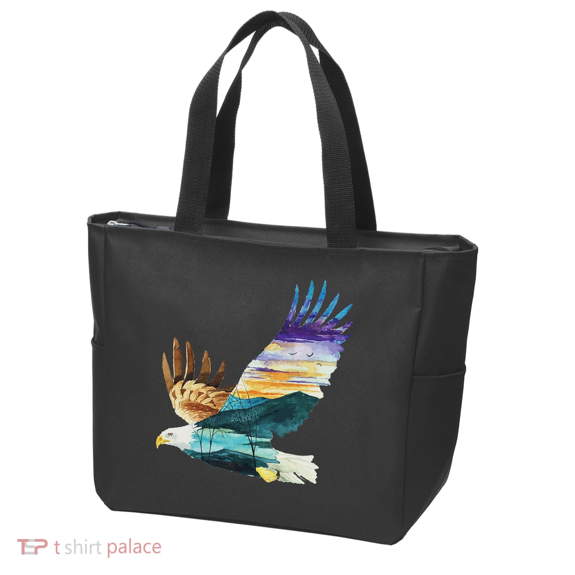 Flying Bald Eagle Mountain Sky Scenary Silhouette Tote Bag