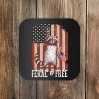 Feral But Free Raccoon July 4th Patriotic For Family Coaster thumb 0