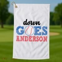 Funny Baseball Fight Down Goes Anderson Golf Towel thumb 1