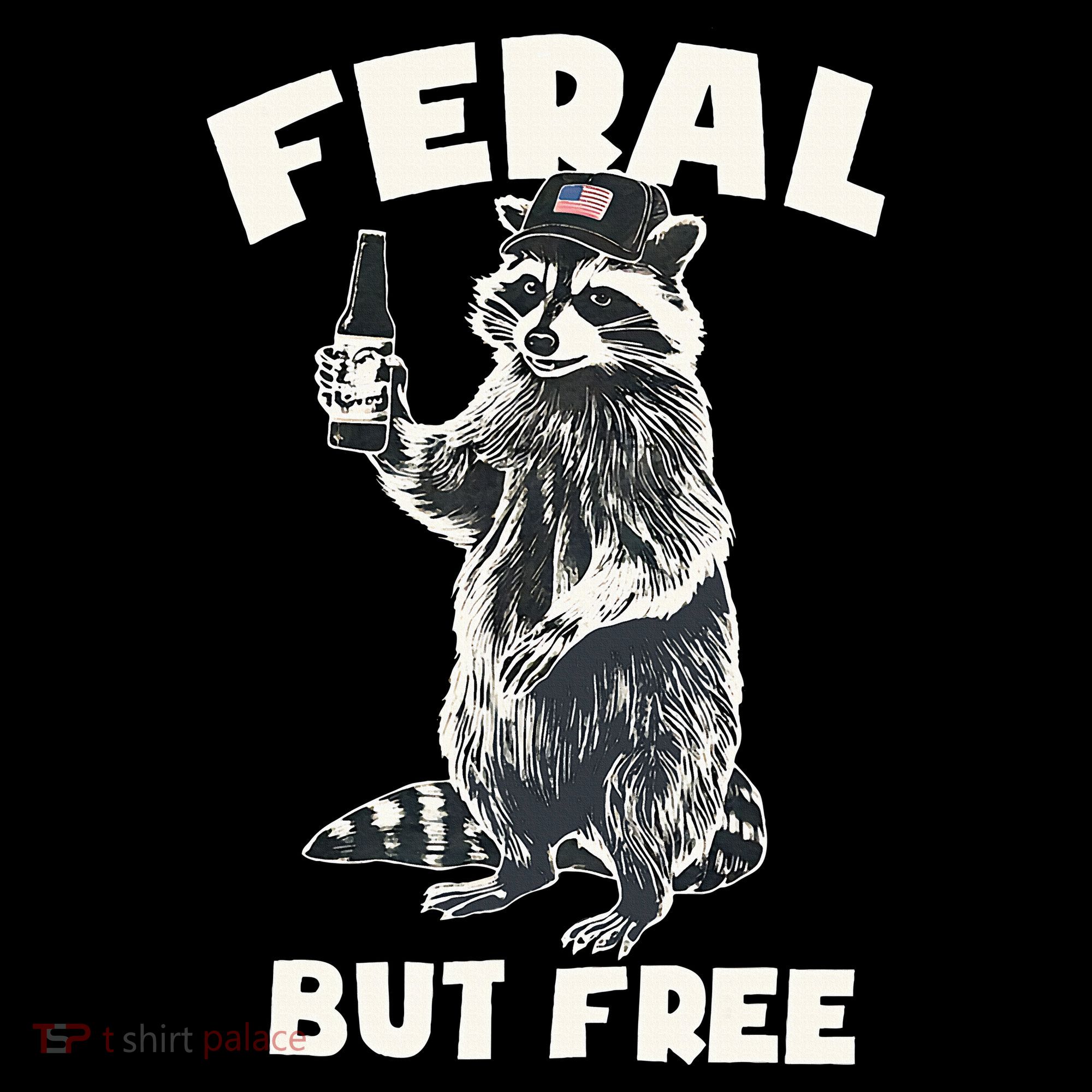 Feral But Free Funny Raccoon Stripe Pom Pom Beanie