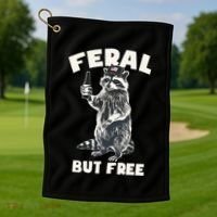 Feral But Free Funny Raccoon Golf Towel thumb 1