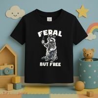 Feral But Free Funny Raccoon Toddler T-Shirt thumb 3