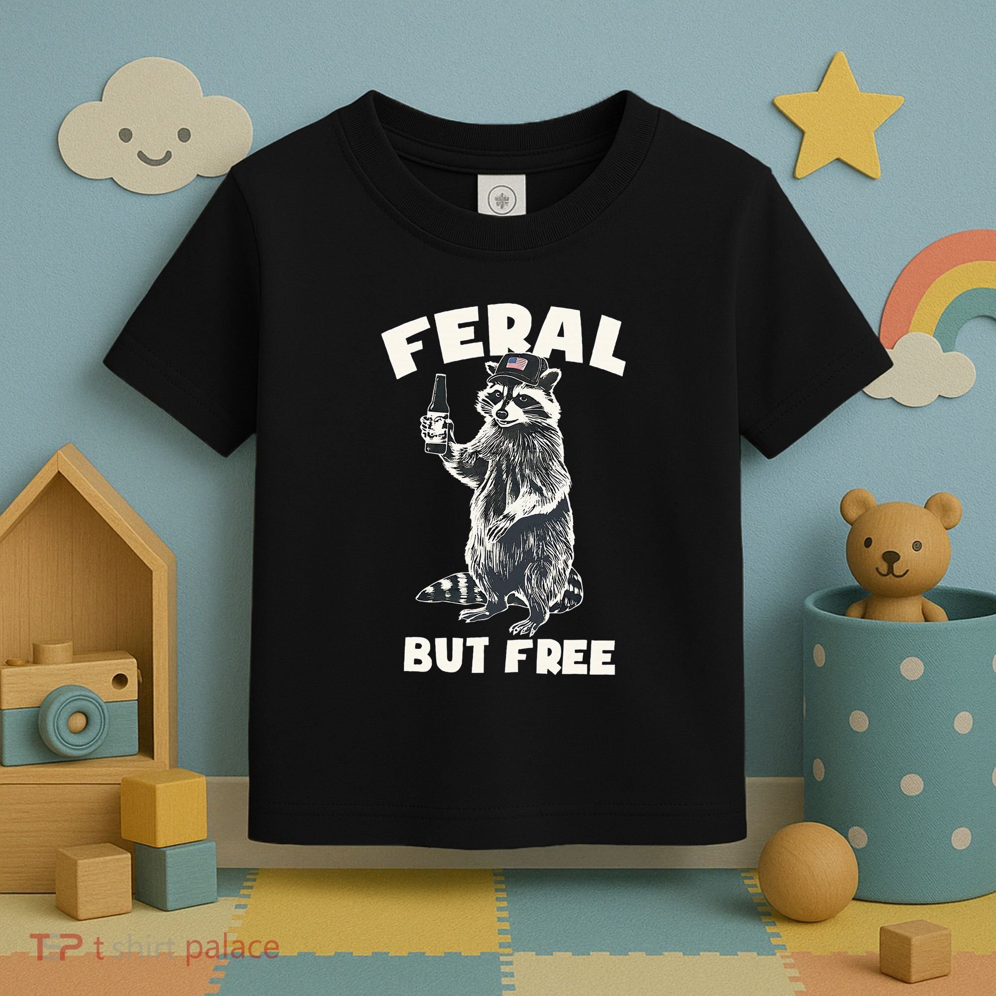 Feral But Free Funny Raccoon Toddler T-Shirt
