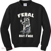 Feral But Free Funny Raccoon Kids Sweatshirt thumb 0