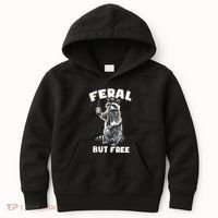 Feral But Free Funny Raccoon Kids Hoodie thumb 0