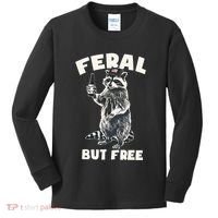 Feral But Free Funny Raccoon Kids Long Sleeve Shirt thumb 0