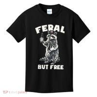 Feral But Free Funny Raccoon Kids T-Shirt thumb 0