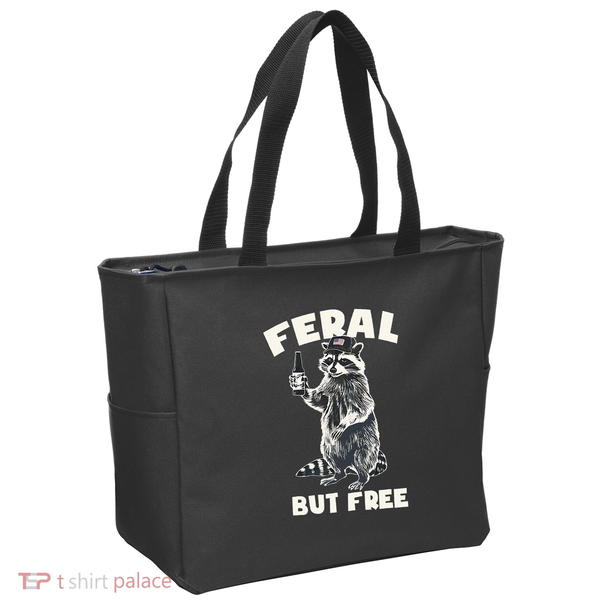 Feral But Free Funny Raccoon Tote Bag
