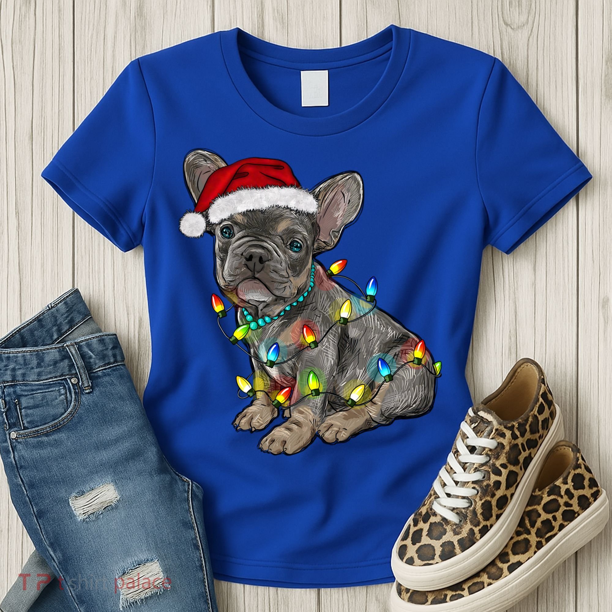 French Bulldog Frenchie Christmas Lights Cute Gift Women's T-Shirt