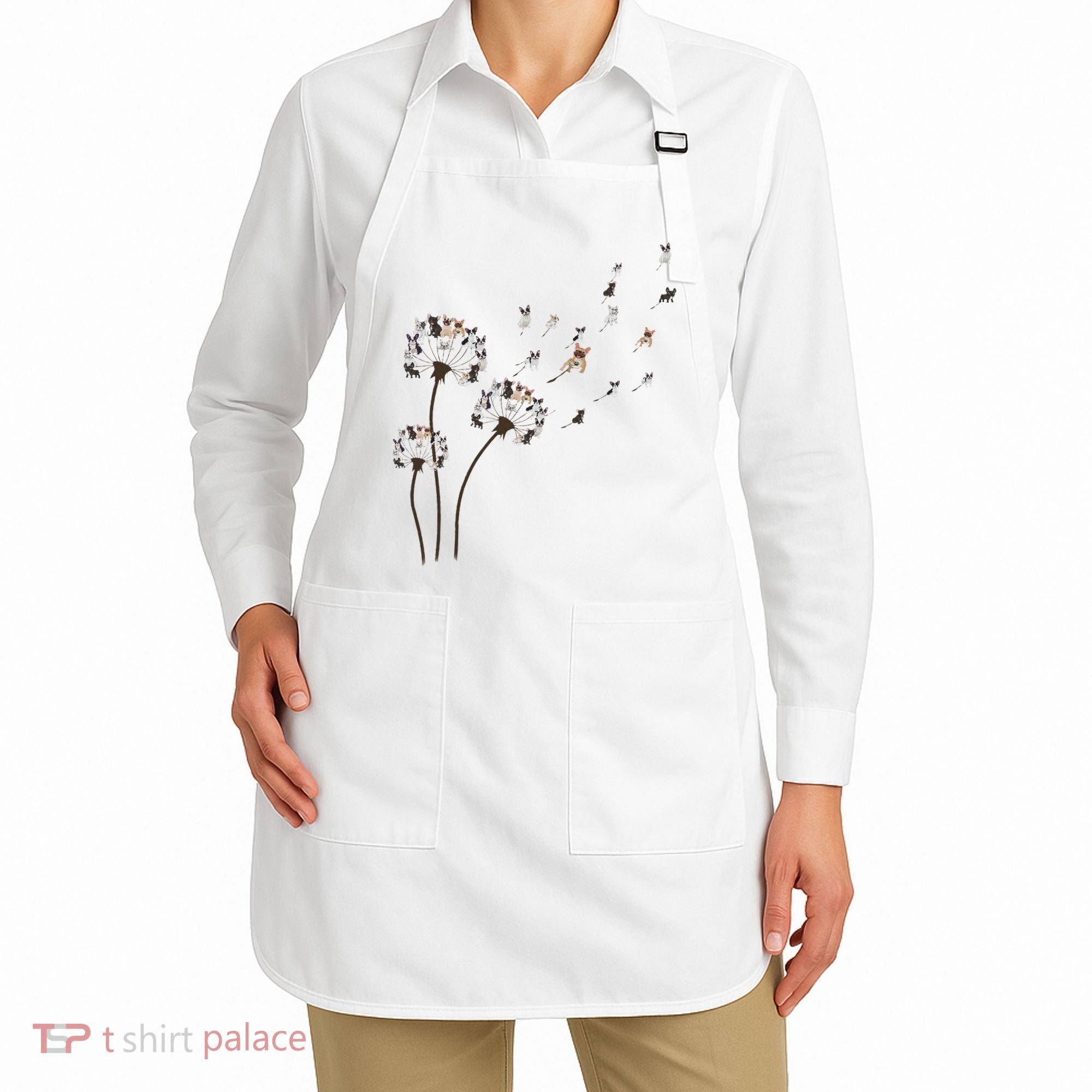 French Bulldog Flower Fly Dandelion Funny Dog Lovers Apron