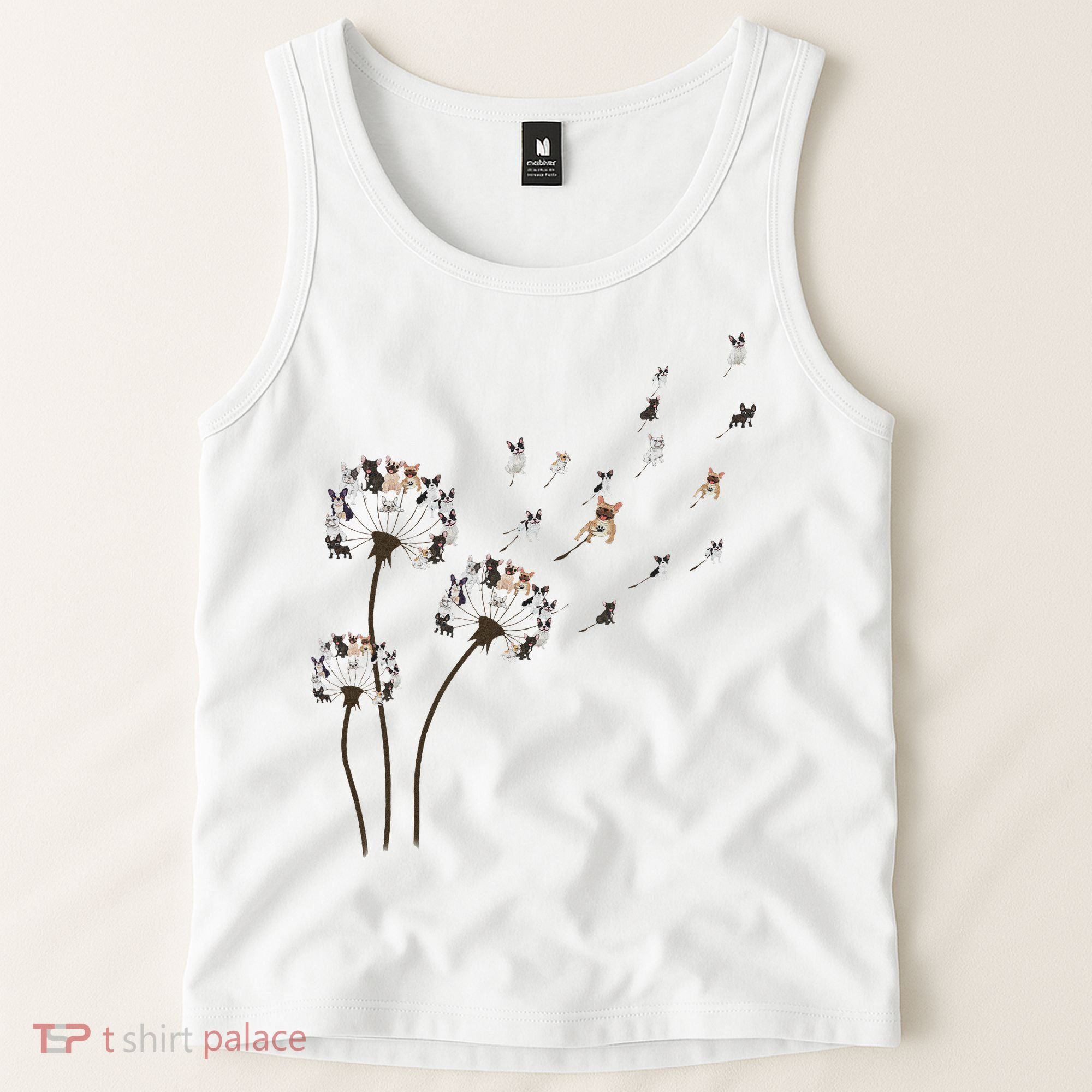 French Bulldog Flower Fly Dandelion Funny Dog Lovers Tank Top