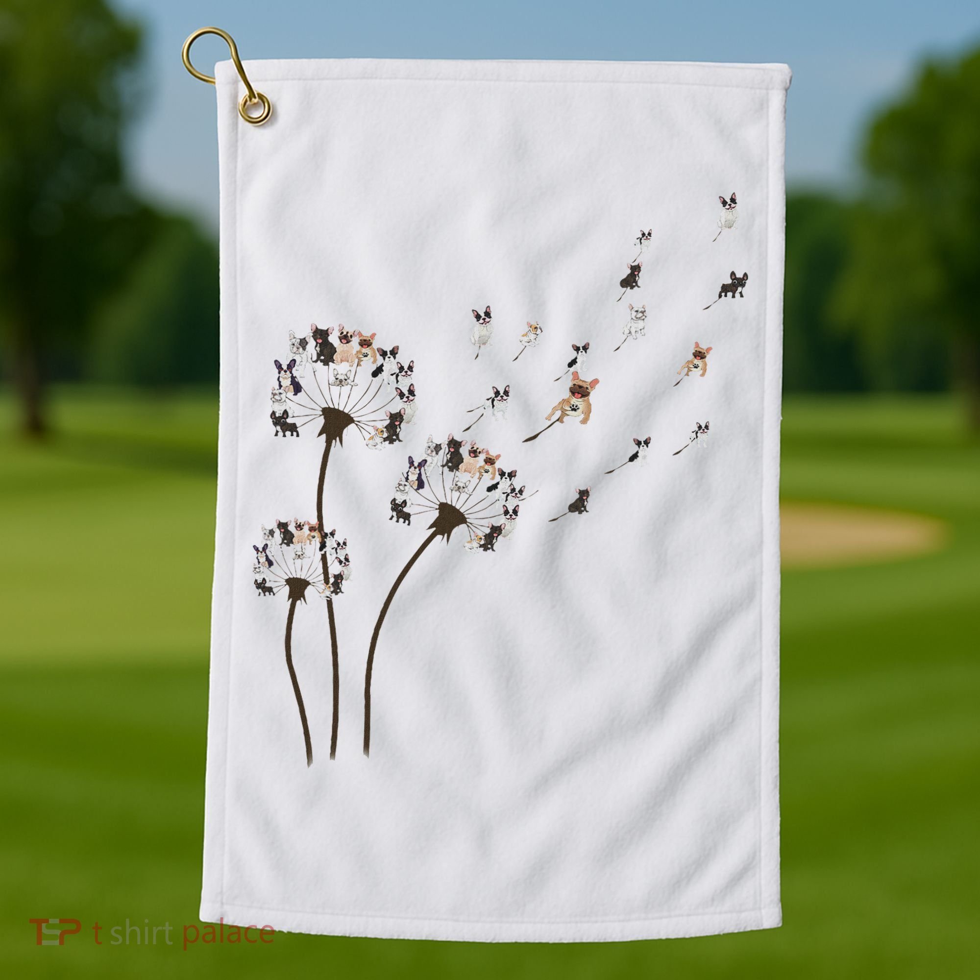 French Bulldog Flower Fly Dandelion Funny Dog Lovers Golf Towel