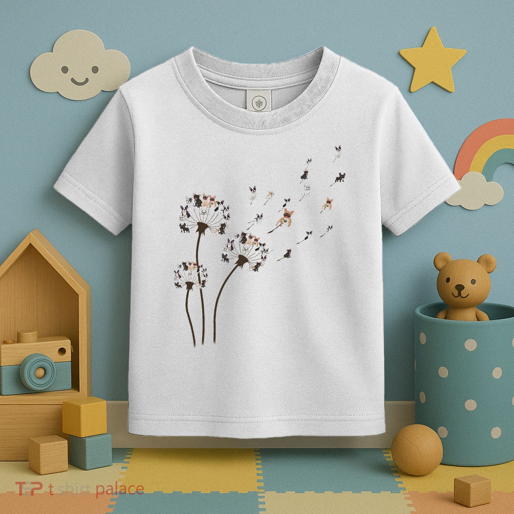 French Bulldog Flower Fly Dandelion Funny Dog Lovers Toddler T-Shirt