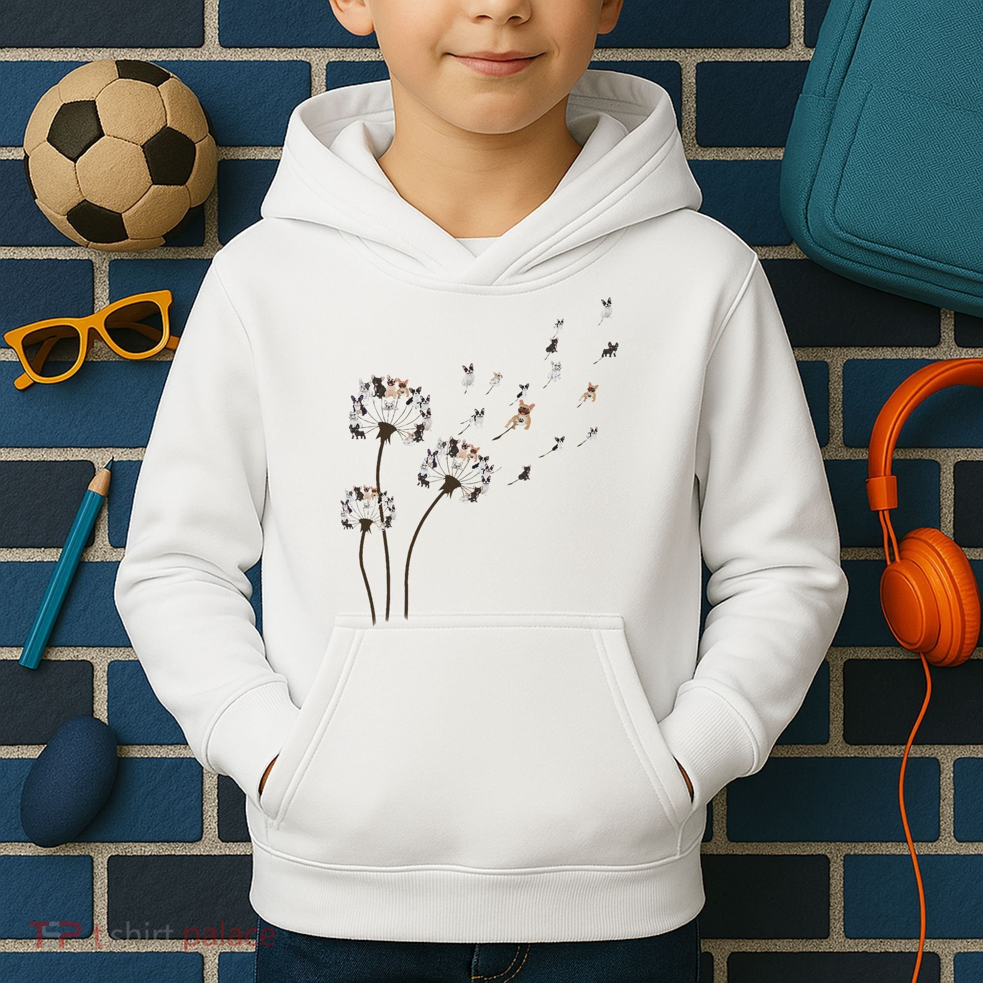 French Bulldog Flower Fly Dandelion Funny Dog Lovers Kids Hoodie