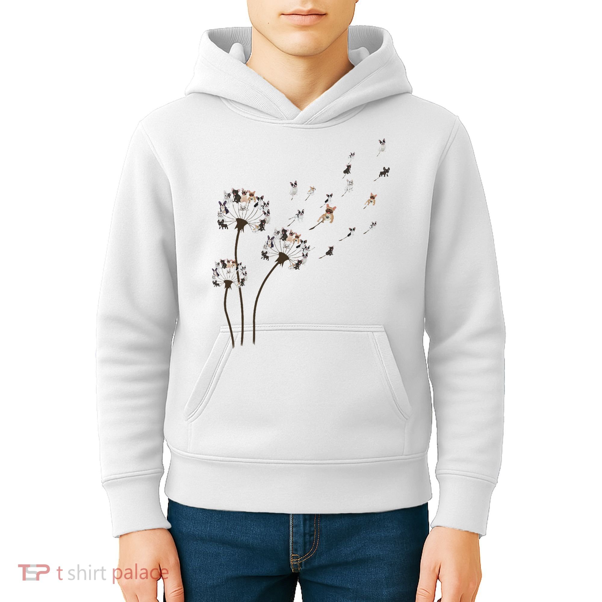 French Bulldog Flower Fly Dandelion Funny Dog Lovers Kids Hoodie