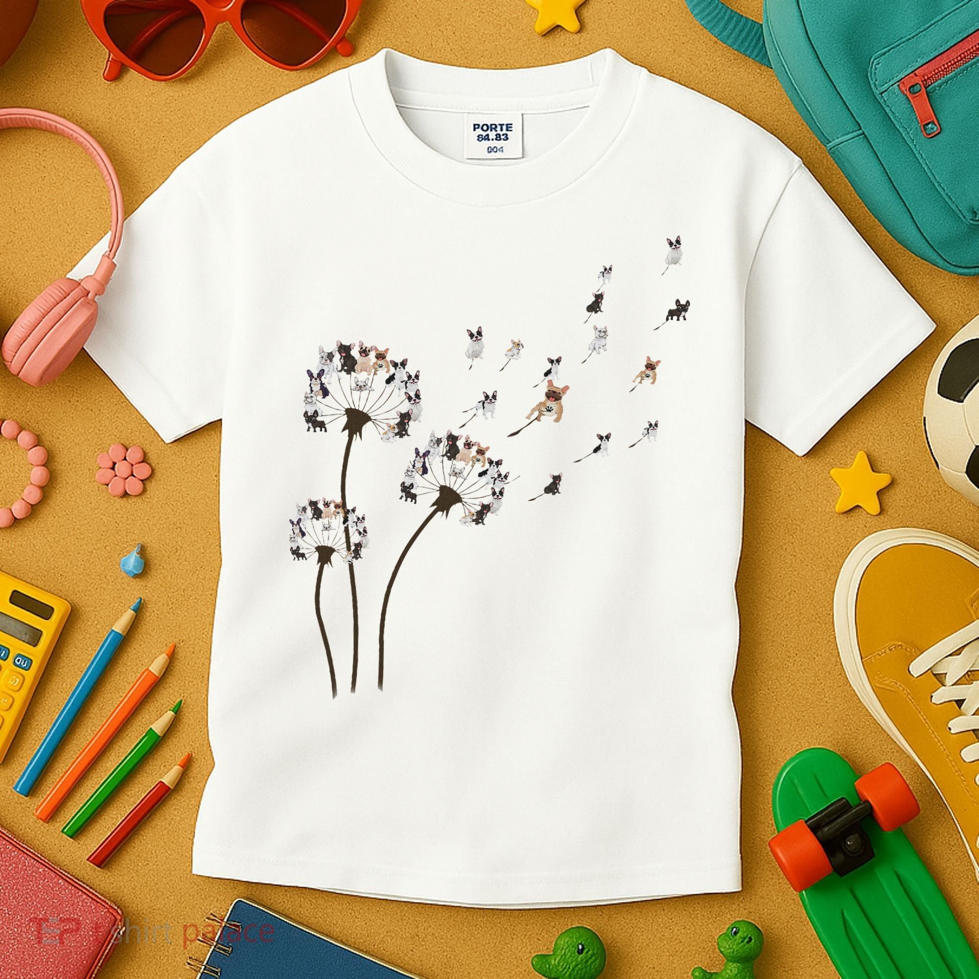 French Bulldog Flower Fly Dandelion Funny Dog Lovers Kids T-Shirt