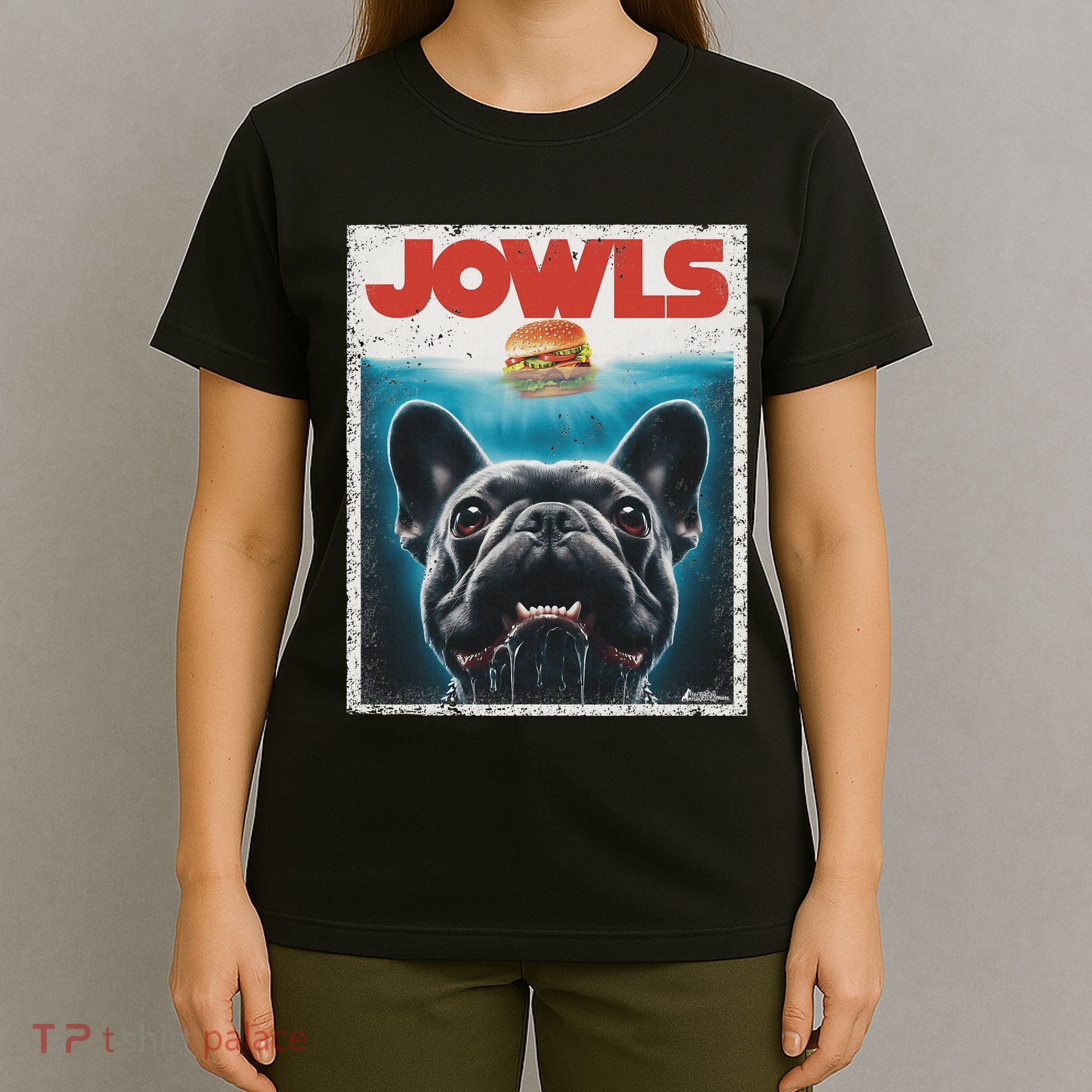 Funny Black French Bulldog Jowls Top Frenchie Mom Dog Dad T-Shirt