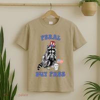 Feral But Free Funny 4th Of July Raccoon Independence Day T-Shirt thumb 2