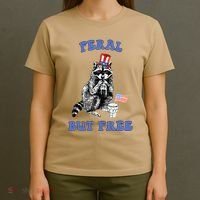 Feral But Free Funny 4th Of July Raccoon Independence Day T-Shirt thumb 4