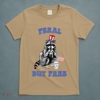 Feral But Free Funny 4th Of July Raccoon Independence Day T-Shirt thumb 5