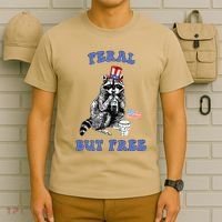Feral But Free Funny 4th Of July Raccoon Independence Day T-Shirt thumb 6