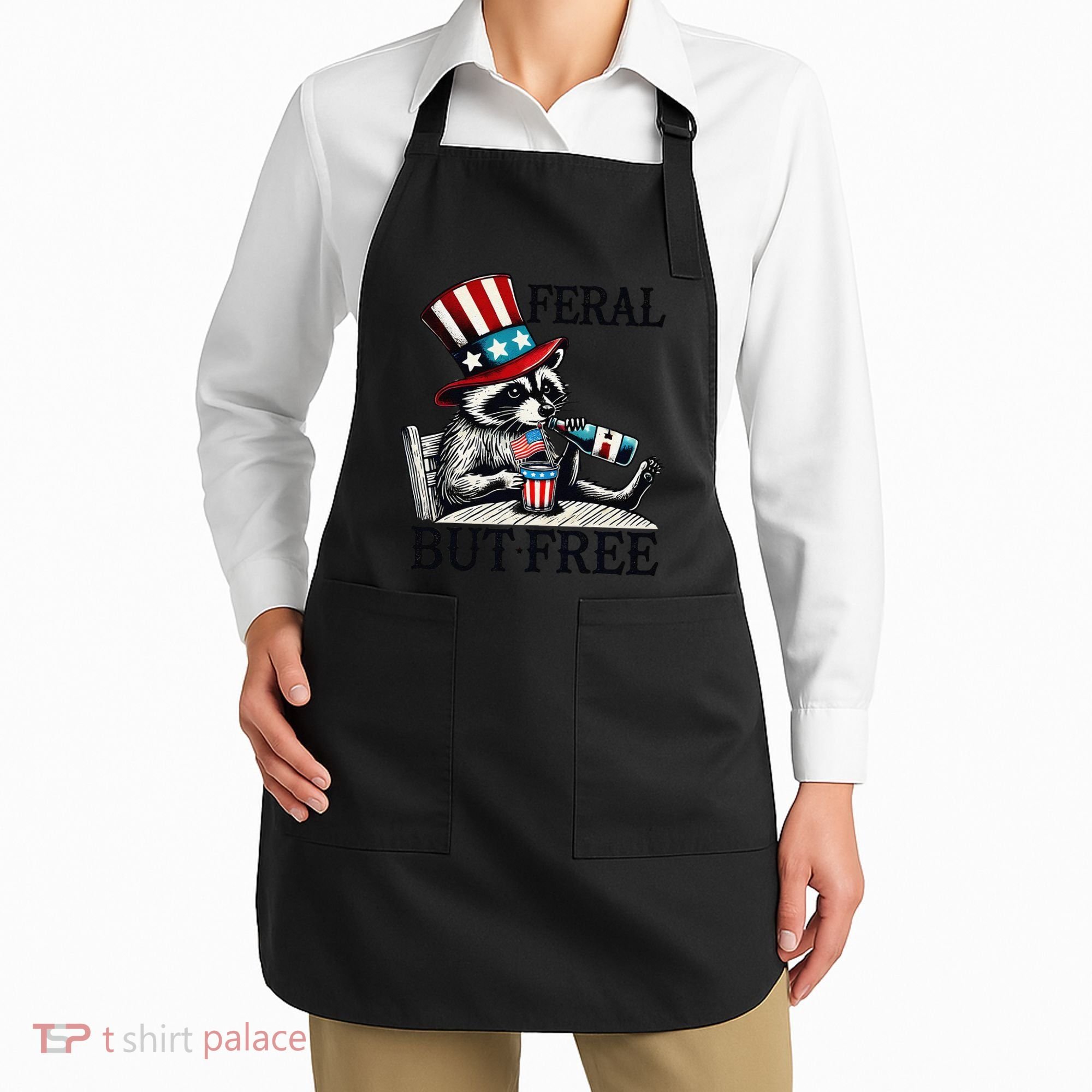 Feral But Free Patriotic Raccoon Funny Usa Apron