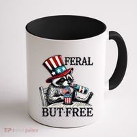 Feral But Free Patriotic Raccoon Funny Usa Coffee Mug thumb 1