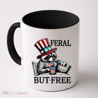 Feral But Free Patriotic Raccoon Funny Usa Coffee Mug thumb 0