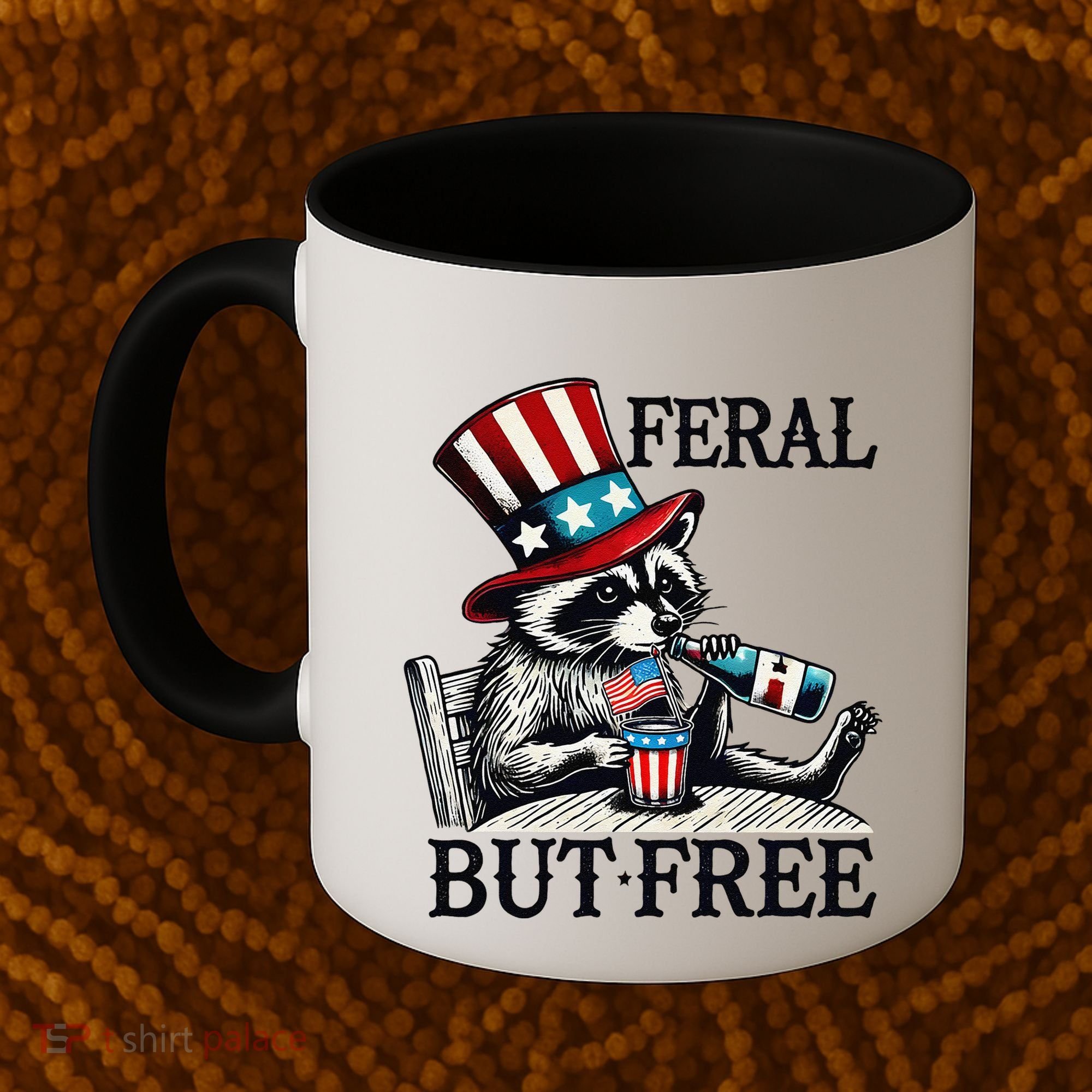 Feral But Free Patriotic Raccoon Funny Usa Coffee Mug