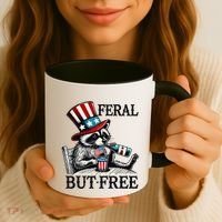Feral But Free Patriotic Raccoon Funny Usa Coffee Mug thumb 3