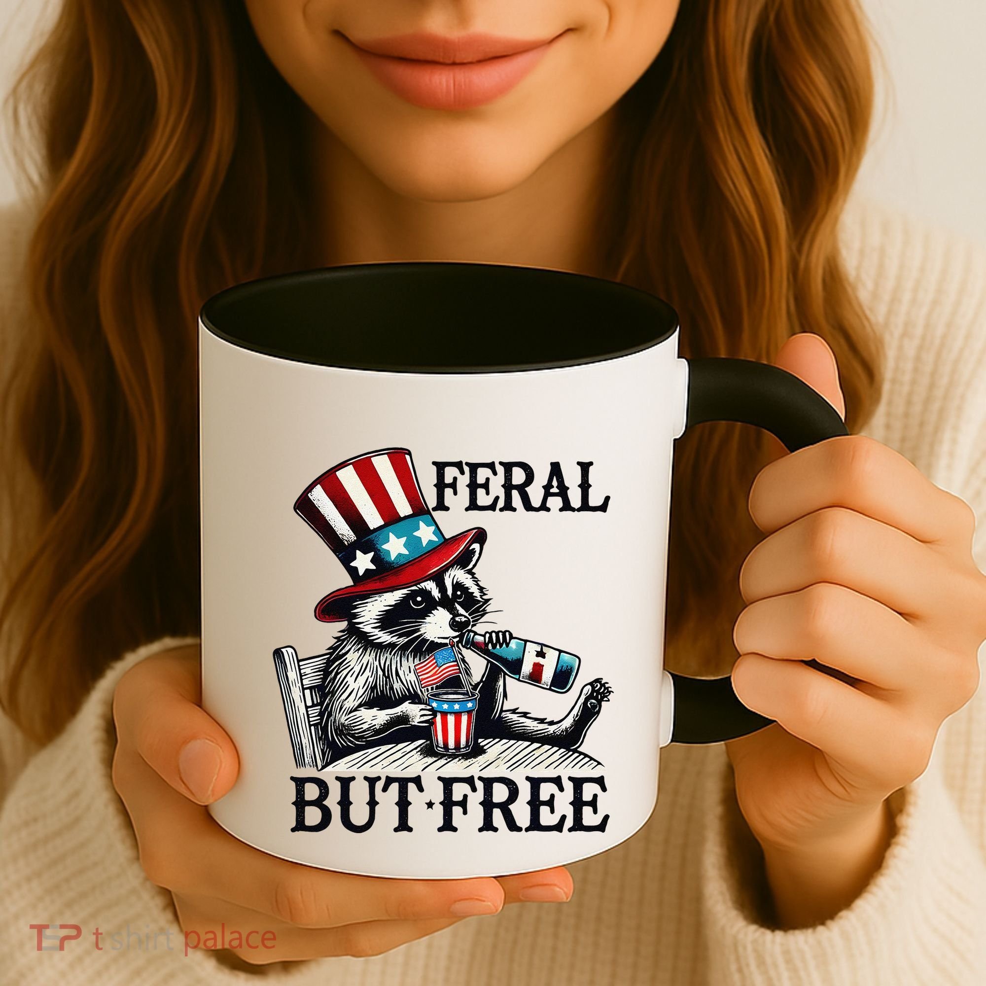 Feral But Free Patriotic Raccoon Funny Usa Coffee Mug