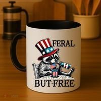 Feral But Free Patriotic Raccoon Funny Usa Coffee Mug thumb 4