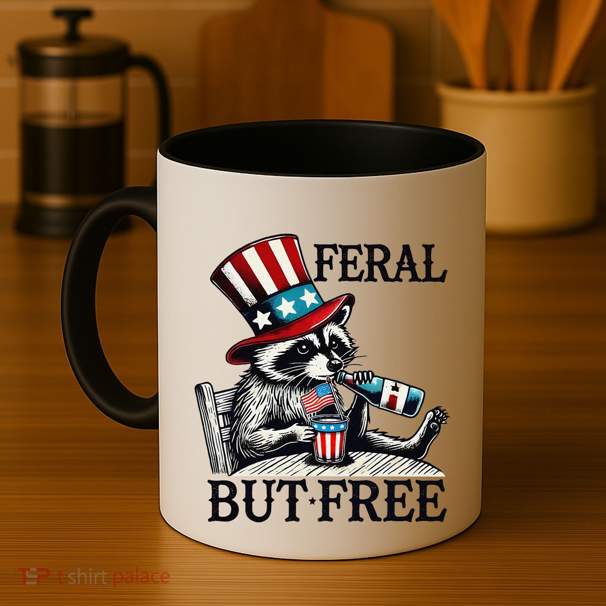 Feral But Free Patriotic Raccoon Funny Usa Coffee Mug