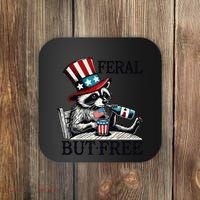 Feral But Free Patriotic Raccoon Funny Usa Coaster thumb 0