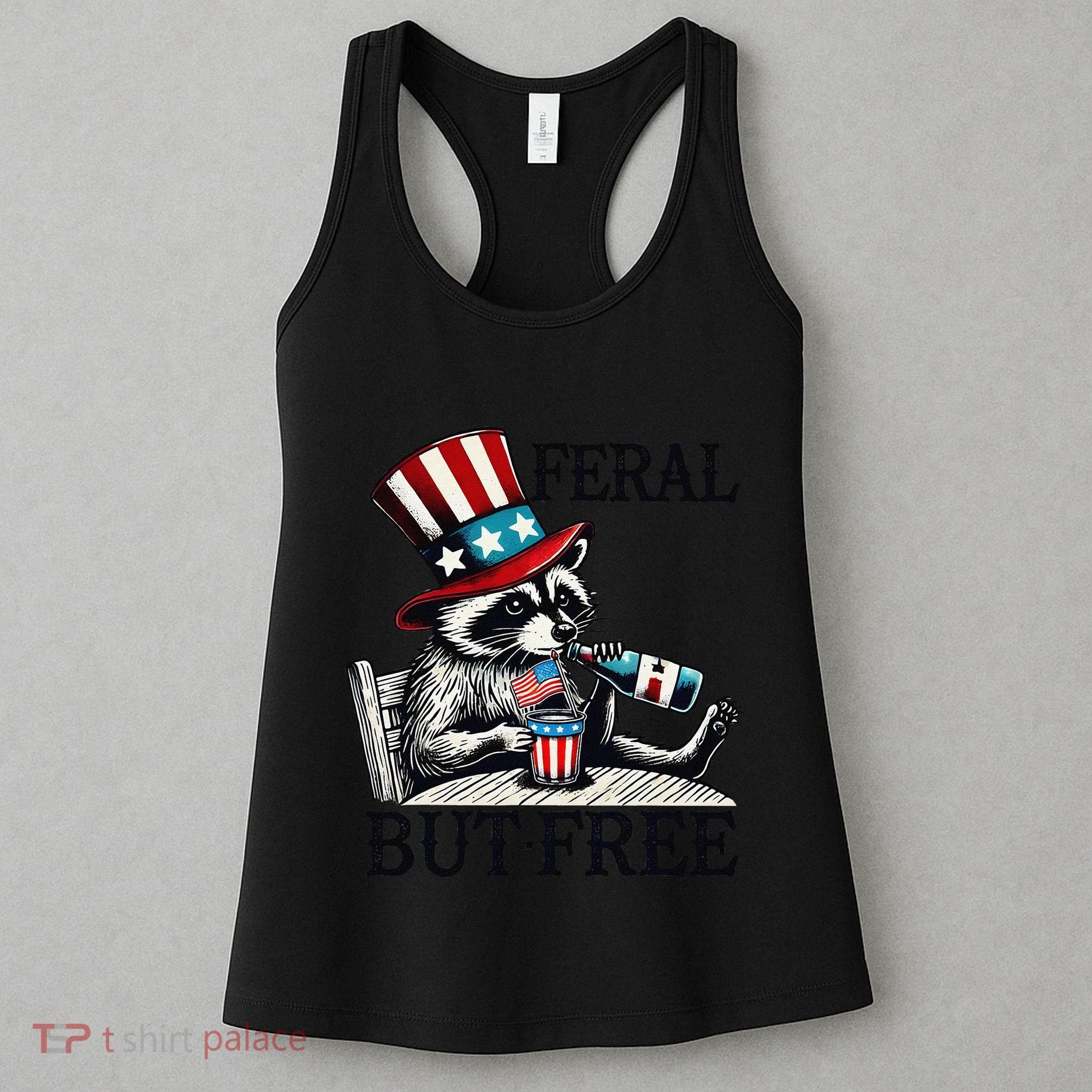 Feral But Free Patriotic Raccoon Funny Usa Women's Tank Top