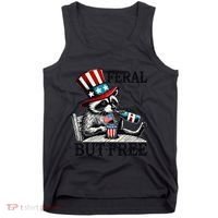 Feral But Free Patriotic Raccoon Funny Usa Tank Top thumb 0