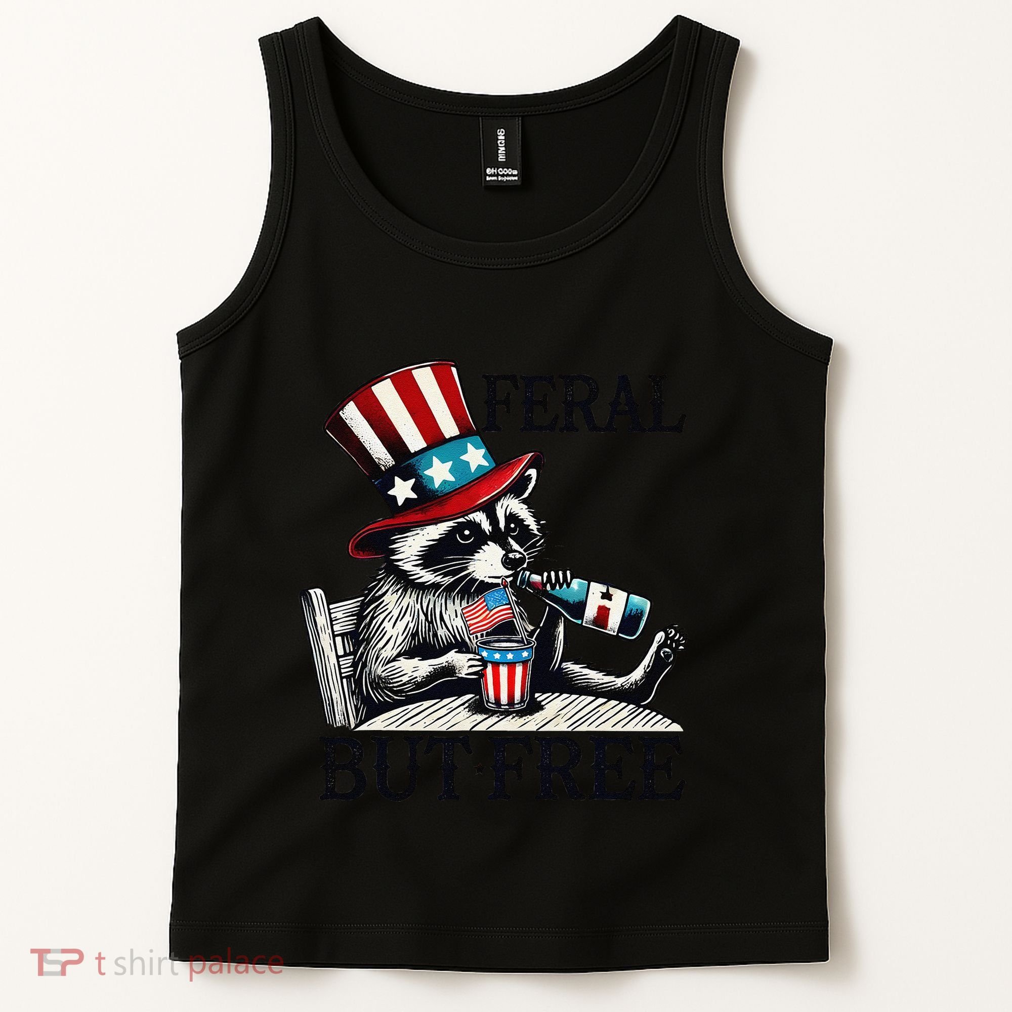 Feral But Free Patriotic Raccoon Funny Usa Tank Top
