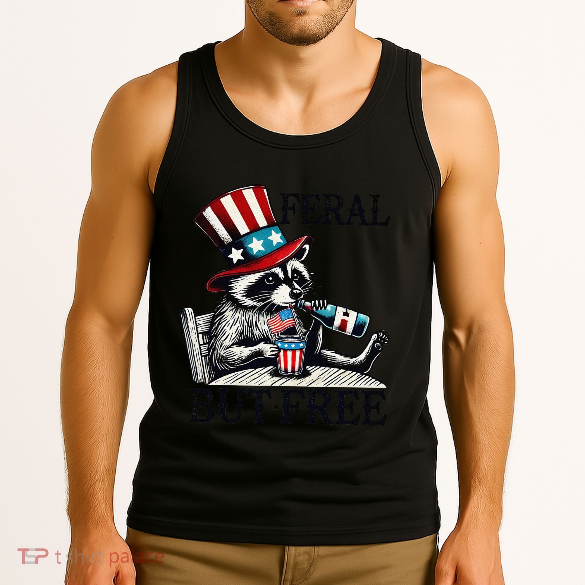 Feral But Free Patriotic Raccoon Funny Usa Tank Top