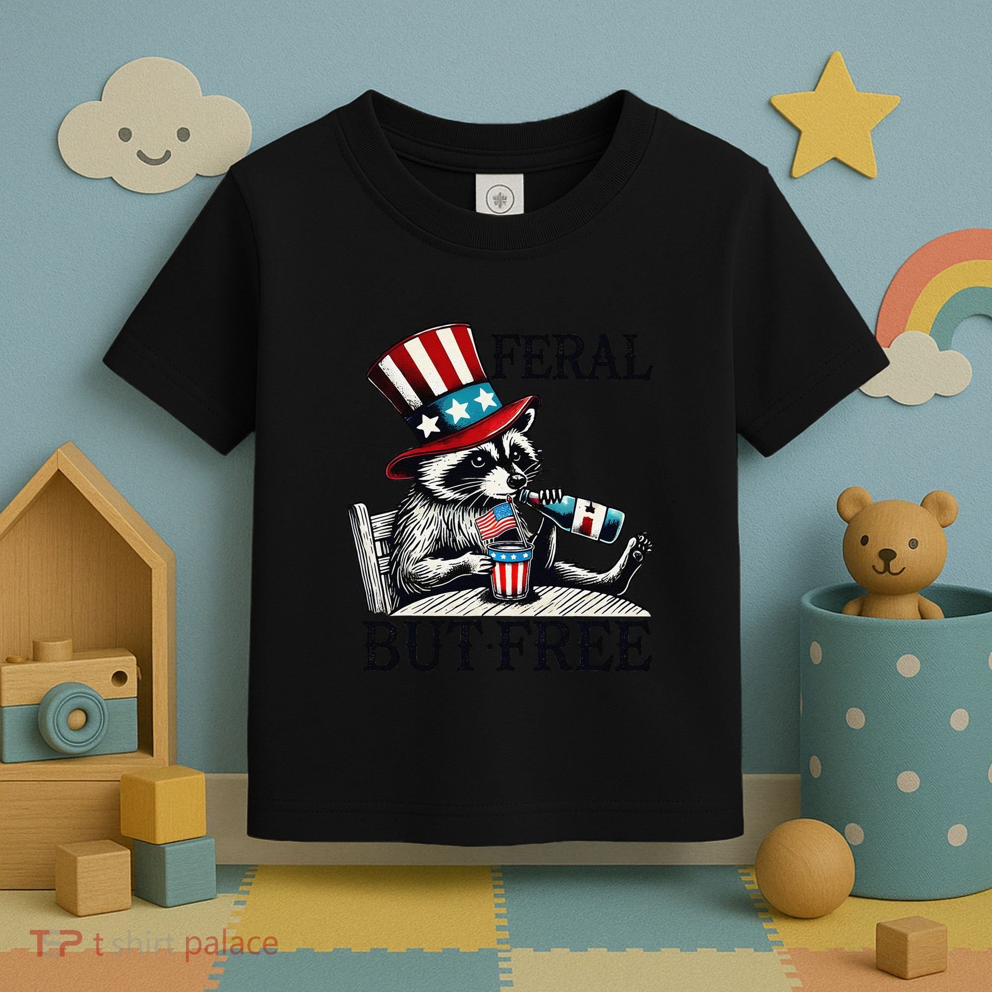 Feral But Free Patriotic Raccoon Funny Usa Toddler T-Shirt