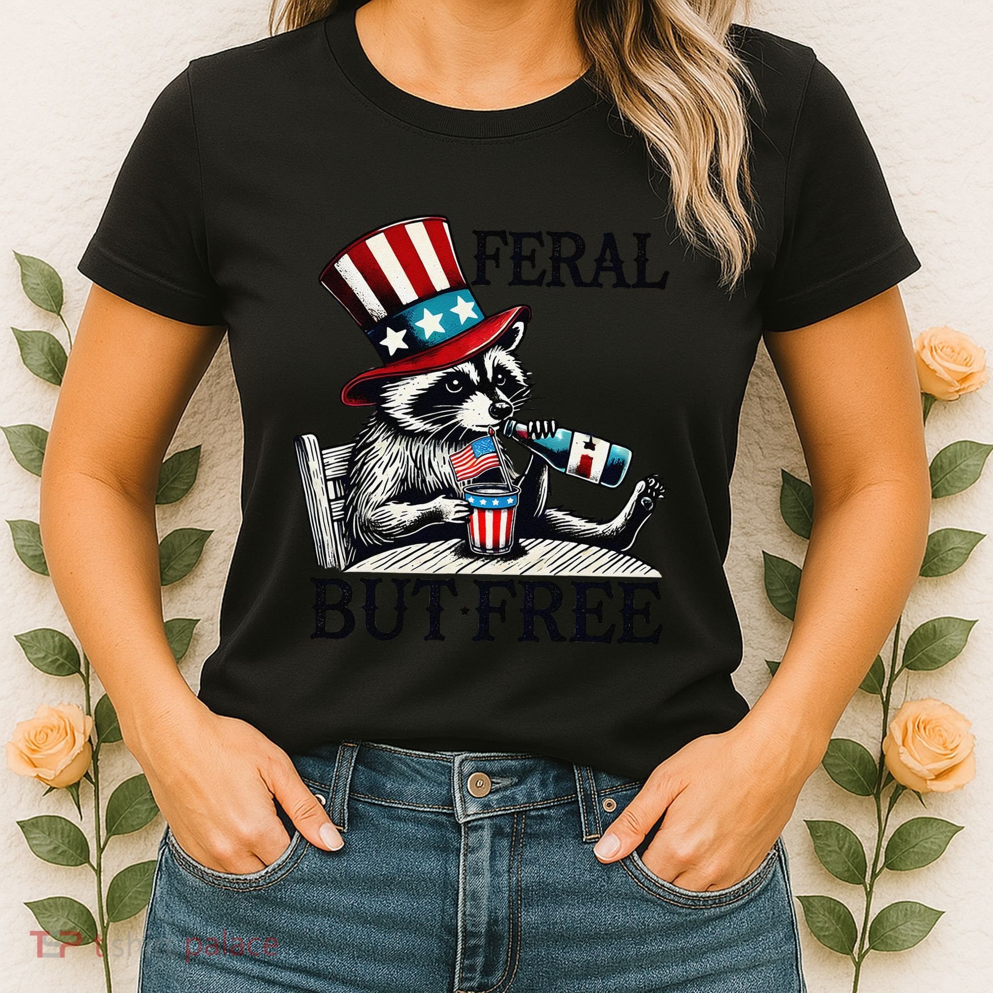 Feral But Free Patriotic Raccoon Funny Usa Women's T-Shirt