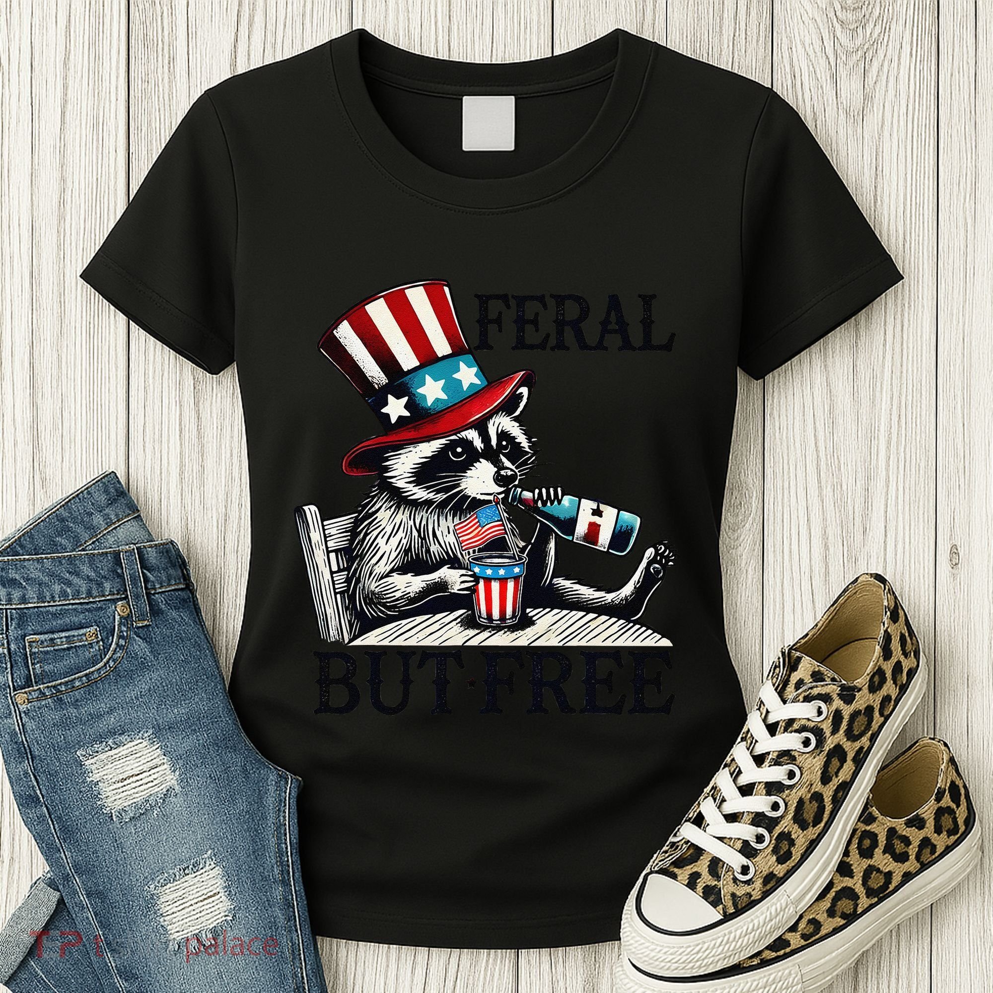 Feral But Free Patriotic Raccoon Funny Usa Women's T-Shirt