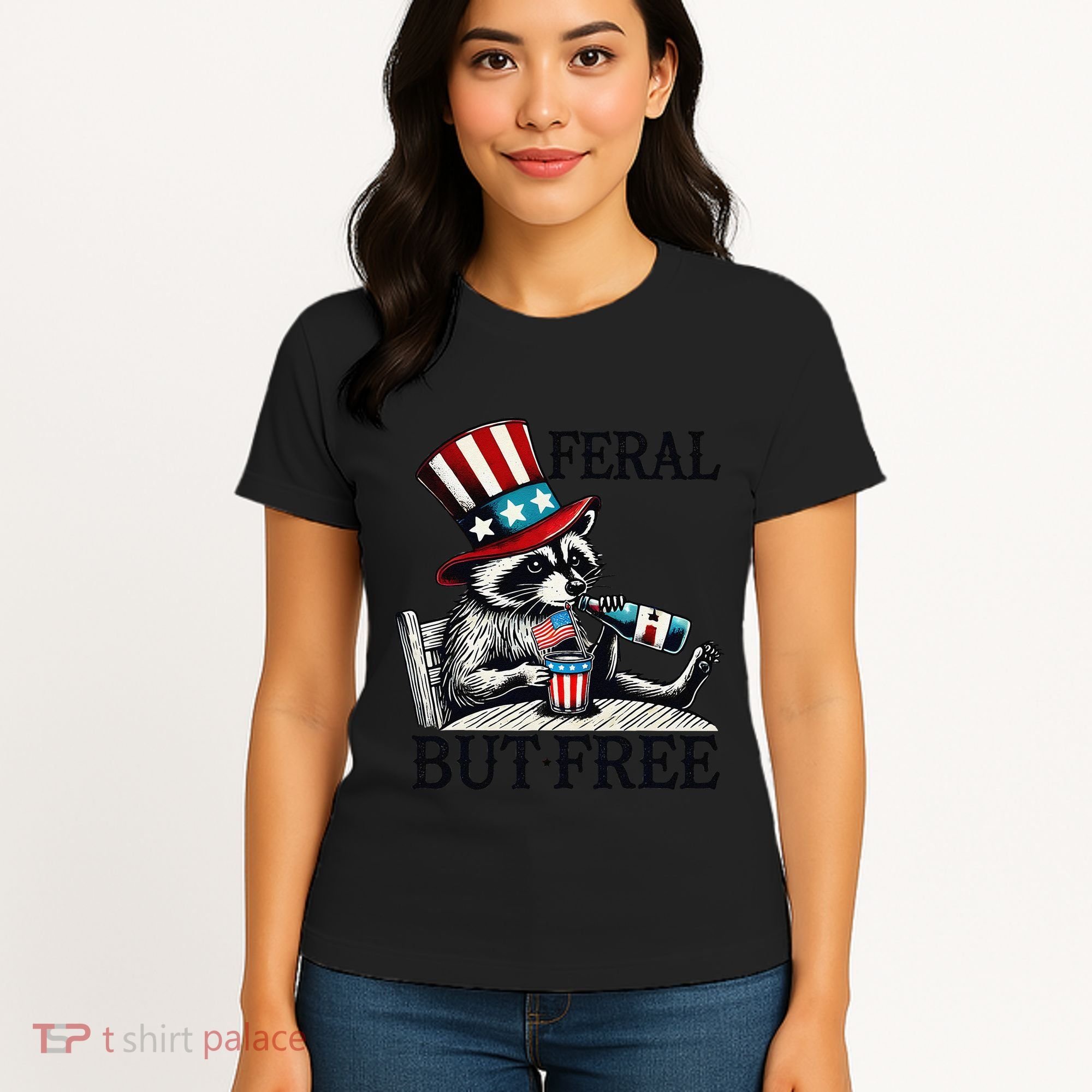 Feral But Free Patriotic Raccoon Funny Usa Women's T-Shirt